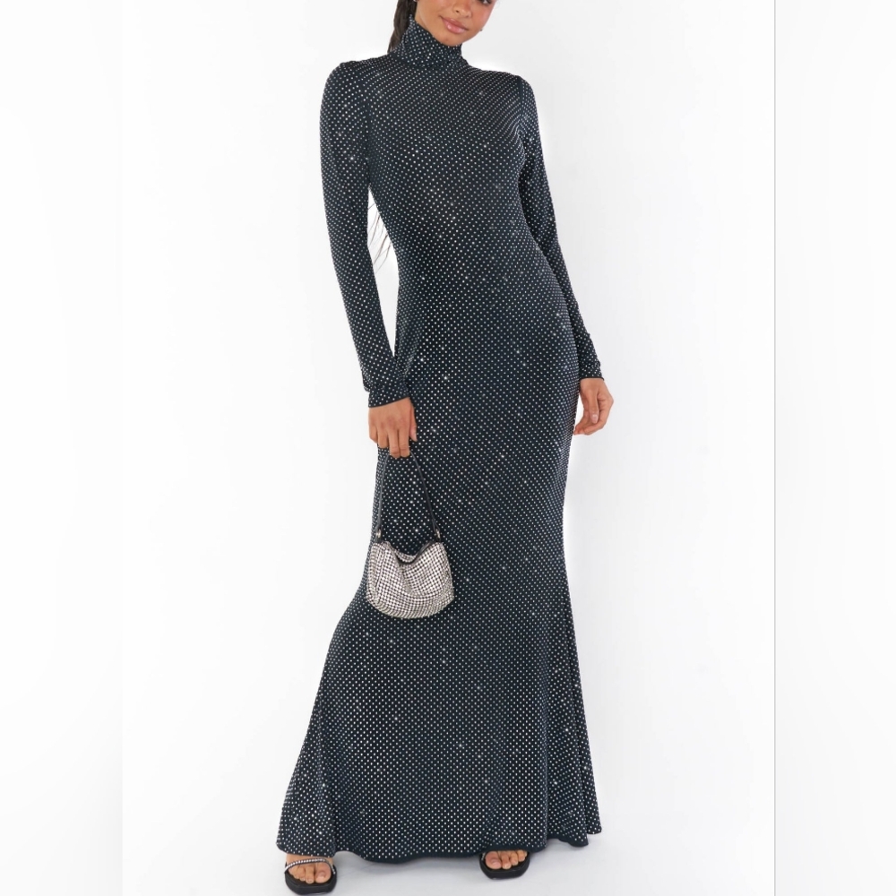Show Me Your Mumu All Out Dress XS Black Stretchy Rhinestone Party Y2K